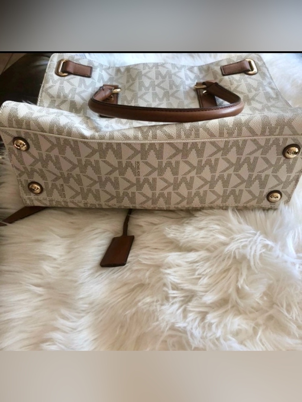 Michael Kors Signature Satchel in Vanilla and Cedar Hamilton Traveler NWT - Picture 4 of 16